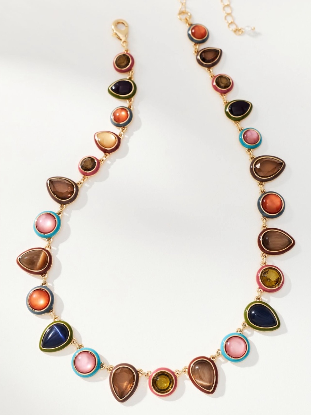 Anthropologie Necklace Colorful Enamel Gem Necklace New Gold Color